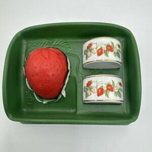 VTG 22K Strawberry Trim Porcelain Napkin Holders (2) AVON